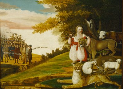 Un regno pacifico con quaccheri che portano stendardi da Edward Hicks